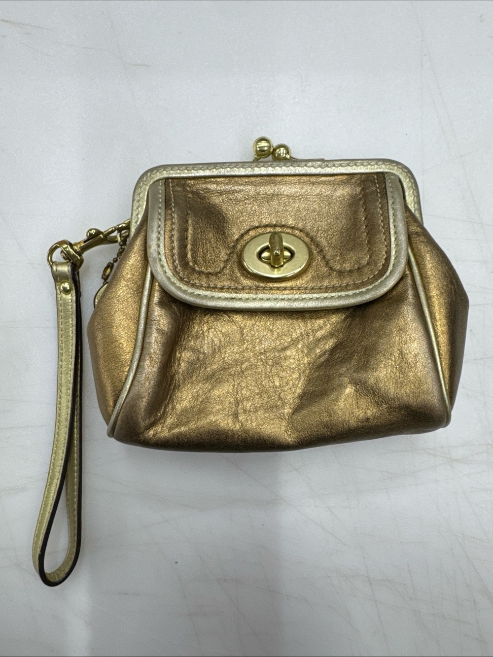 Coach Legacy 65th Anniversary Gold Metallic Leather Kiss Lock Wristlet RARE Y2K